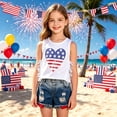 thumbnail image 5 of Letdown Outfit Sets for Toddler Graduation Girls Sleeveless Independence Day Print Fringe Lace Denim Washed Shorts Kids Clothing Sets Summer Outfits for Little Girls Independence Day Sets, 5 of 9