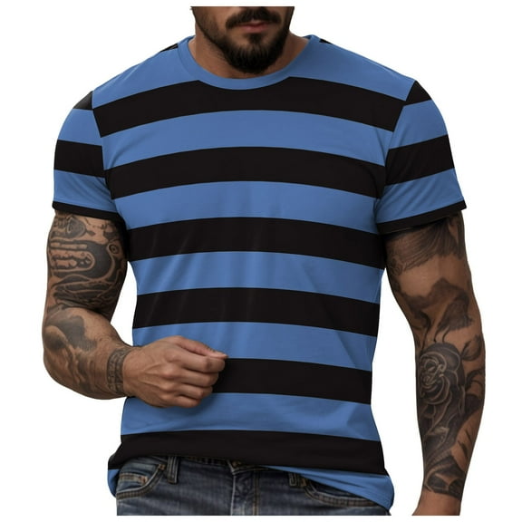 Ierhent Mens Workout Shirts Men's Casual Shirt Short Sleeve Band Collar Shirt Summer Beach T-Shirts (Dark Blue,S)