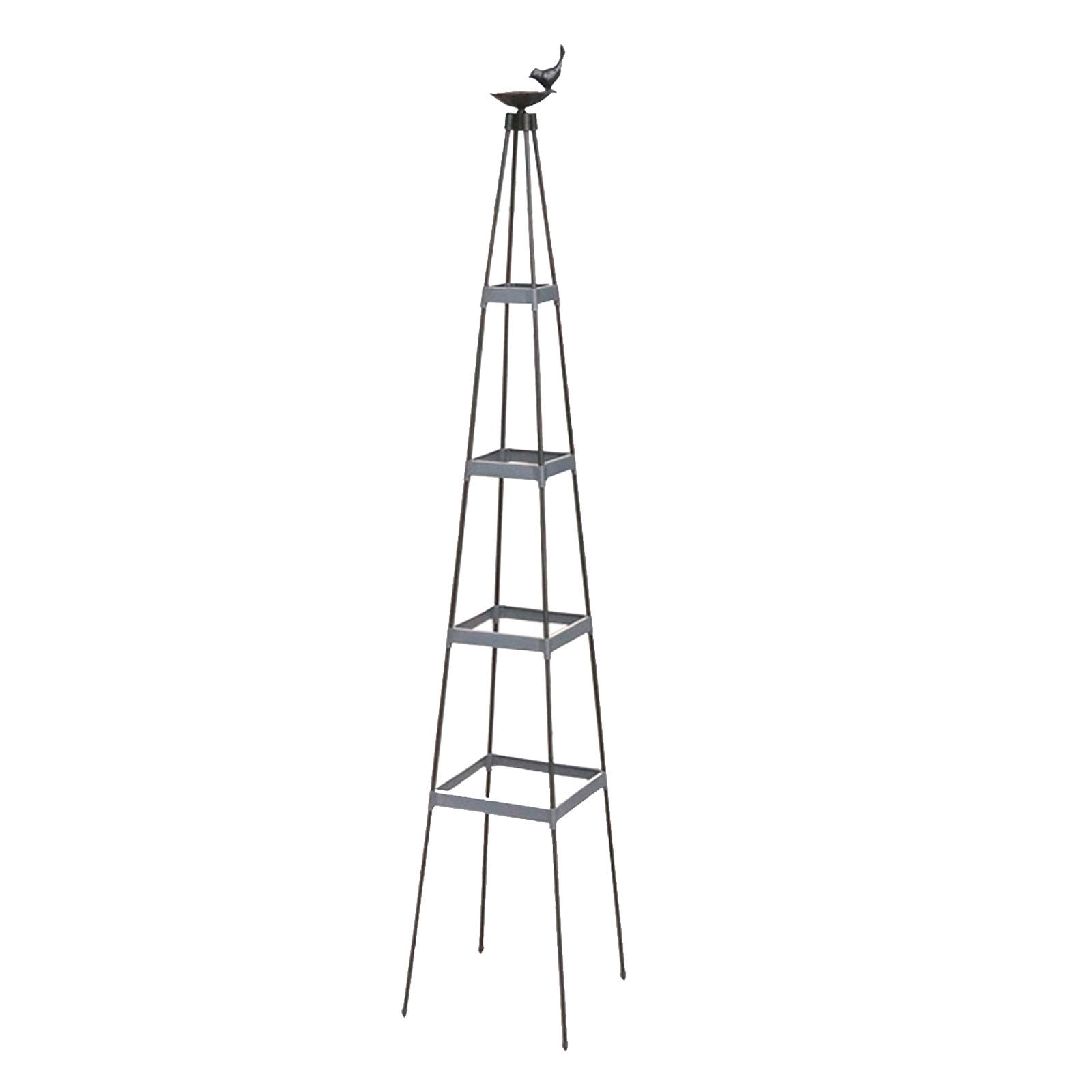Garden Trellis Plant Support, Gray Metal Climbing Frame with Bird Feeder for Vines, Tomatoes & Flowers