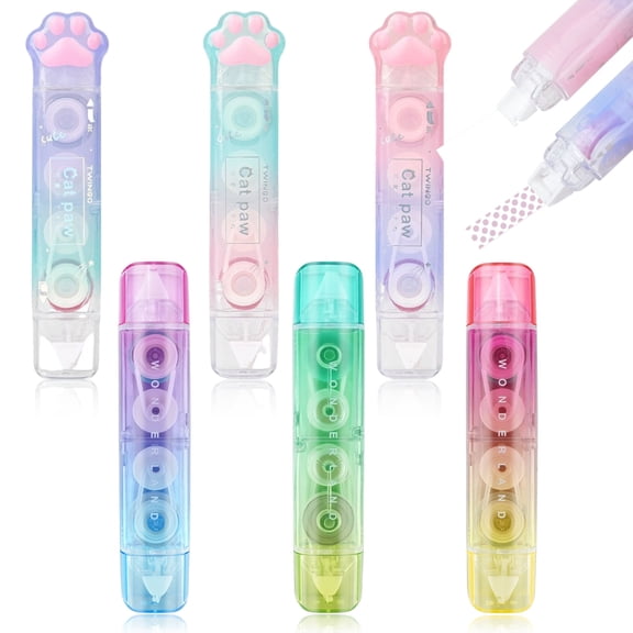 JINYINGHOD 6 Pcs 2 in 1 Cat Correction Tape & Double Sided Tape Roller, Cute White Out Correction Tape with Adhesive Glue Tape Roller for Office