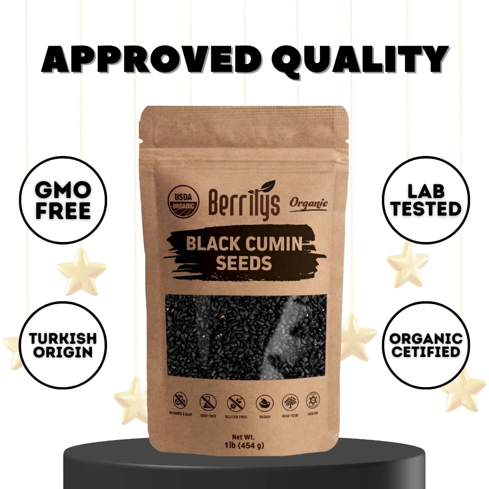 Berrilys Black Seeds, USDA Organic, 2 PACKS (2x16oz), Also Known as Nigella Sativa, Kalonji & Black Cumin Seeds, Used as Spice