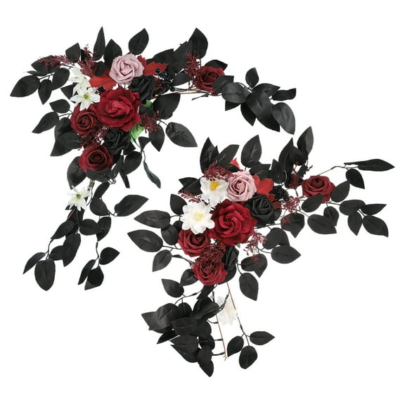 26" Wedding Arch Flower Artificial Silk Floral Black/Burgundy,2 Pack