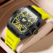GUANQIN Men Automatic Wrist Watch Skeleton Tourbillon Tonneau Design Waterproof Adjustable Silicone Strap Business Luminous Sapphire Crystal Multifunction Clock