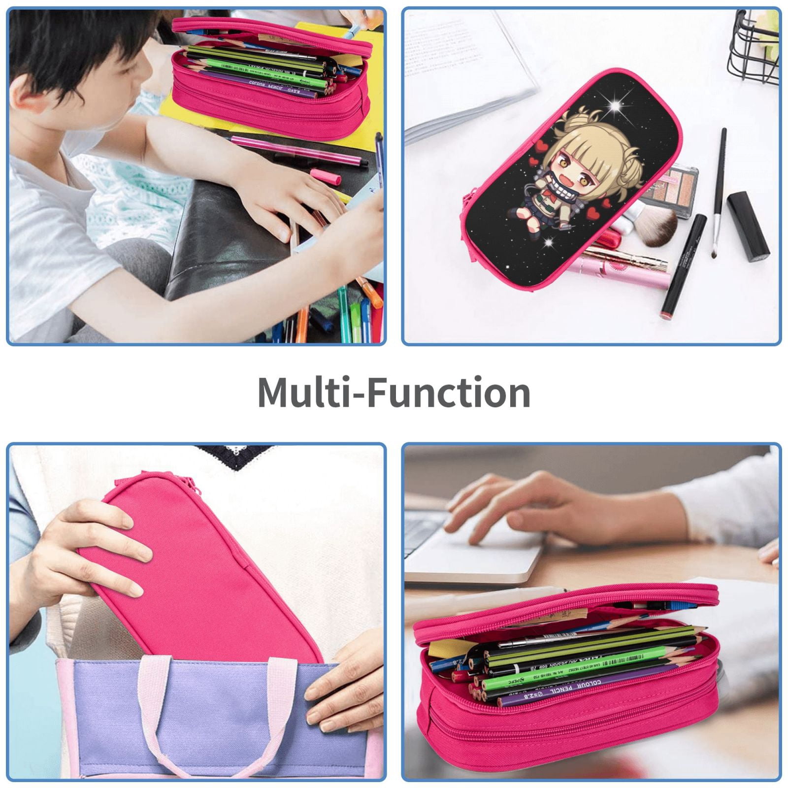 My Hero Academia Himiko Toga Pencil Case Large Capacity Pencil Pouch Pen Bag Office Stationery Organizer Travel Makeup Bag Pink