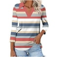 thumbnail image 2 of RongHuan 3/4 Sleeve Tshirt for Womens Lightweight Striped T-Shirt Color Block V Neck Tops Casual Work Shirts, 2 of 8