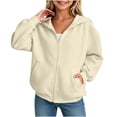 thumbnail image 7 of Piuwrlz Kids Fall Hood Outwear Jackets Girls Plain Zipper Hoodies Pocket Sweatshirts Beige Size 15-16 Years, 7 of 7
