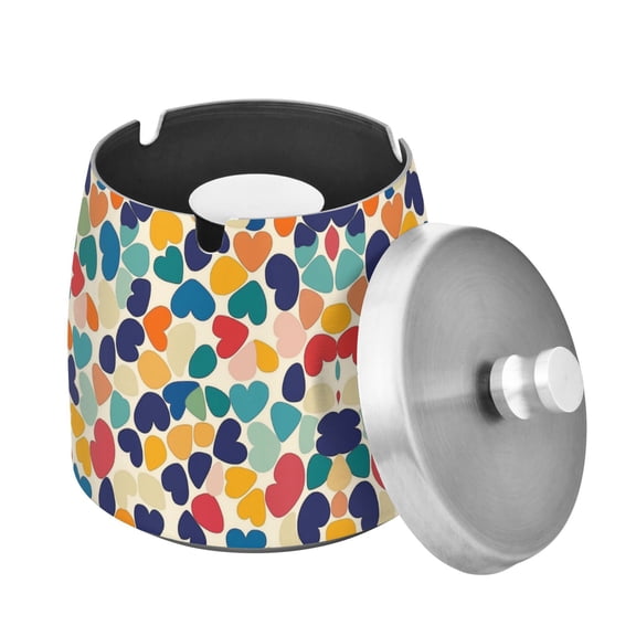 Yayeee Ashtray with Lid for Cigarette Smokeless Stainless Steel Home Ash Holder, Colorful Clover Pattern