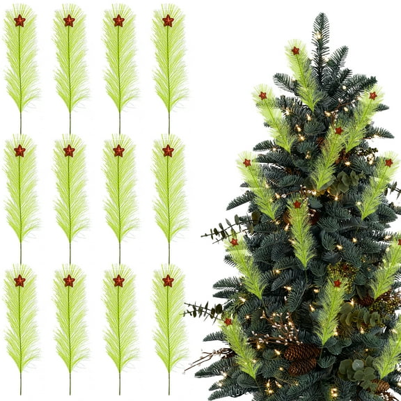 12 Pcs Christmas Tree Topper 16'' Lime Green Curly Tree Picks with Red Ball Xmas Artificial Green Stems for Christmas Home Wreath Craft Decoration Supplies （B）
