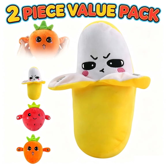 2Pcs Interactive Musical Plush Toys, Soft Banana and Carrot Shape Touch Activated Gift
