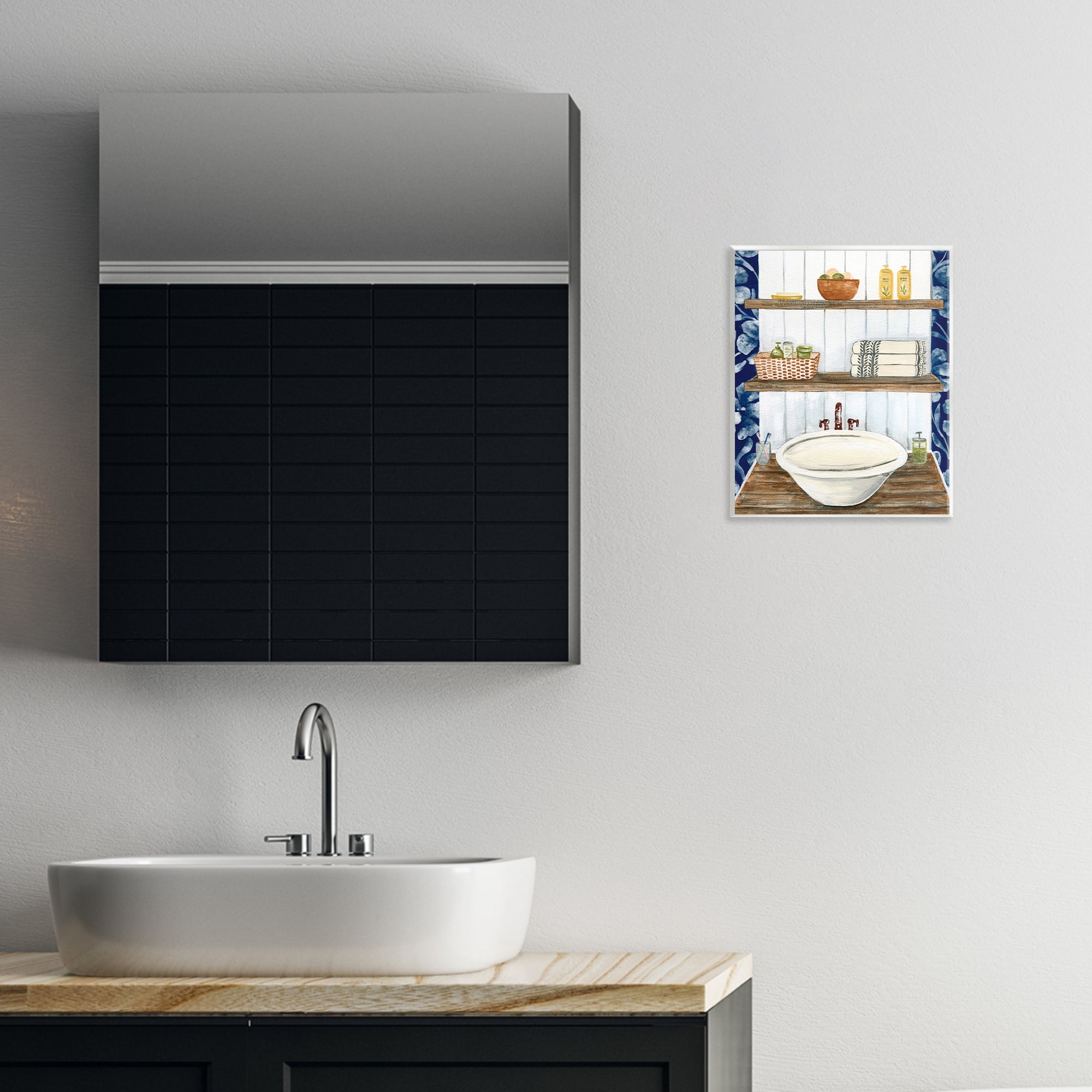 Stupell Industries Bold Blue Bathroom Typography Painting Unframed Art Print Wall Art, 11 x 14