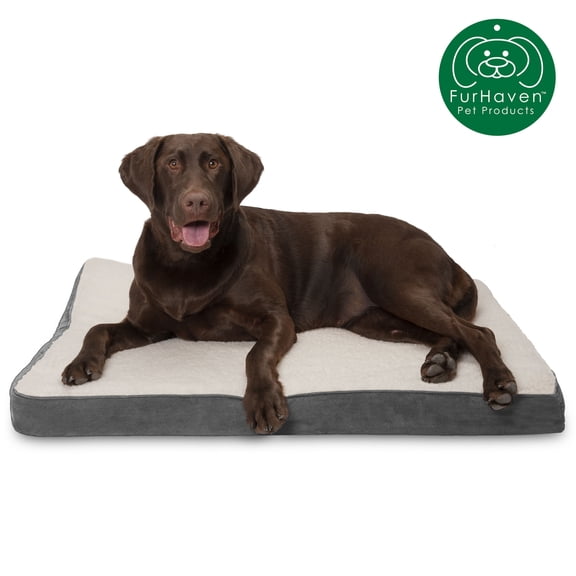 FurHaven Pet Products Faux Sheepskin & Suede Deluxe Orthopedic Dog Bed - Gray, Large