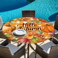 thumbnail image 6 of Orange Pumpkins Round Tablecloth, Fitted Table Cover with Elastic for 45"-54" Round Tables, Farmhouse Plaid Watercolor Botanical Table Cloth Outdoor Indoor Dinning Party Waterproof Tablecloths, 6 of 7