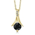 thumbnail image 3 of Gem Stone King 3.50 Ct Black Sapphire White Diamond 18K Yellow Gold Plated Silver Pendant and Earrings Jewelry Set, 3 of 5