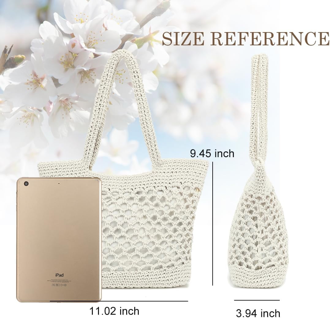 Woven Tote Bag for Women, Summer Beach Bag Large Crochet Shoulder Purse Handbag Boho Knit Bag for Summer Travel