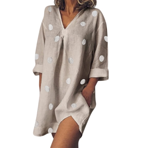 Dyegold Sundresses for Women Casual Beach - Beach Dresses for Women V Neck Half Sleeve Plus Size Polka Dot Midi Sun Dress ​Flowy Swing Loose ​Graduation ​Dresses