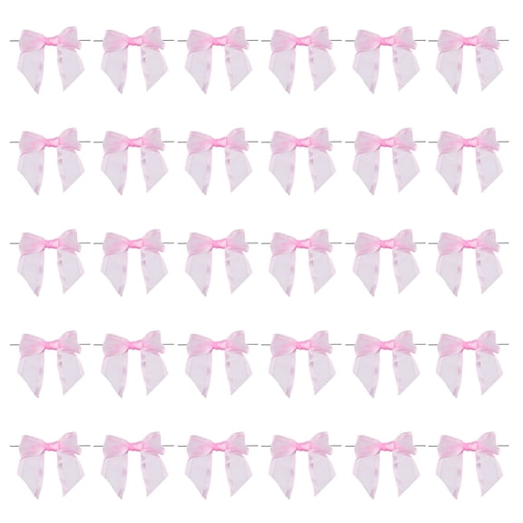 30Pcs Twist Tie Bows Pink Satin Ribbon Bows Pre-Tied Gift Bows Premade Bows
