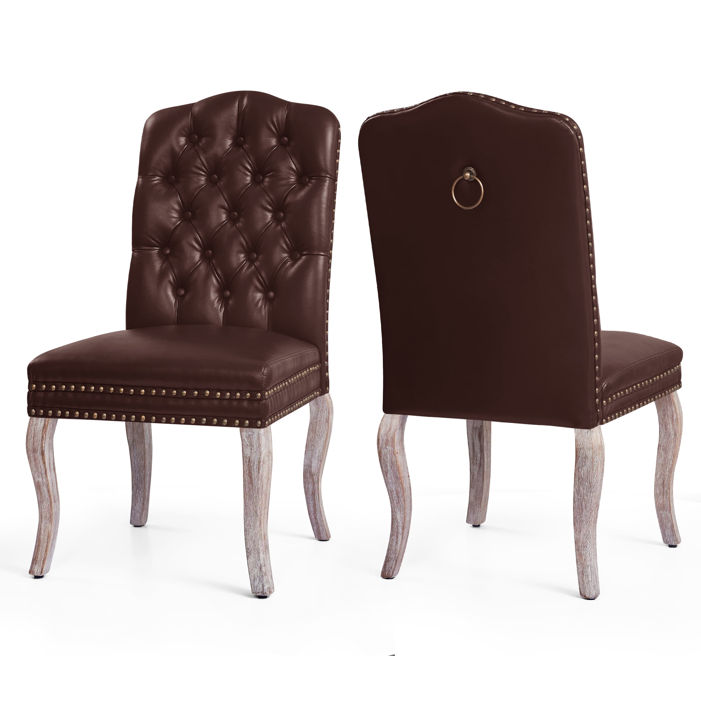 Subrtex Upholstered Dining Chairs Set of 2, PU Leather Dining Chair with Nail heads Trim, Chairs Set for Kitchen Dining Room, Wine