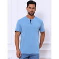 thumbnail image 4 of DARING DIVA Men's Casual Summer Short Sleeves Button Henley Basic Tee L Light Blue, 4 of 7