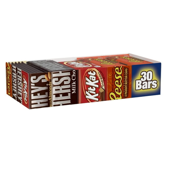 HERSHEY'S, KIT KAT® and REESE'S, Milk Chocolate Assortment Candy Bars, Bulk Individually Wrapped, 45 oz, Box (30 Count)