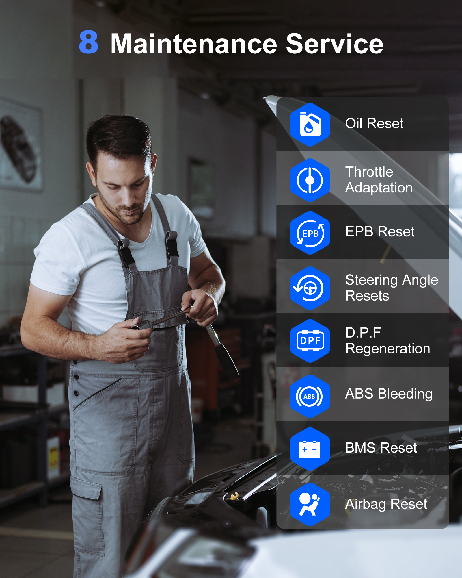 Scanner Diagnostic Voiture GOOLOO DS200 Bluetooth OBD2 - AutoVIN, 8 Réinitialisations, Compatible IPhone/Android
