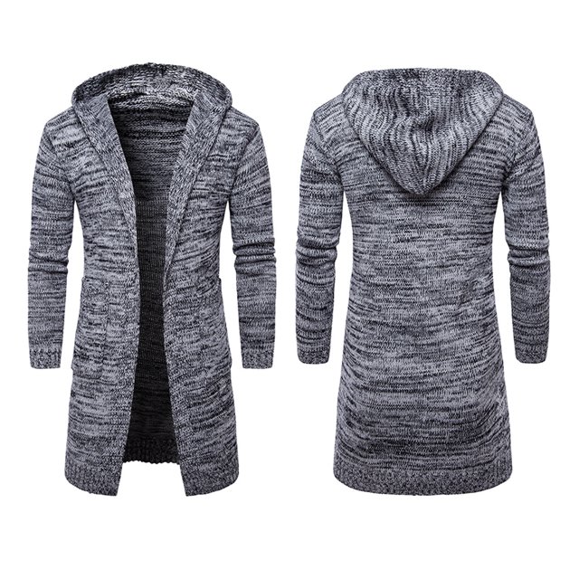 Cárdigan De Punto De Otoño Invierno Europeo Para Hombre Chaqueta De Abrigo Cálido Con Capucha (Gris Xl)-190129.03 Likrtyny Caballero