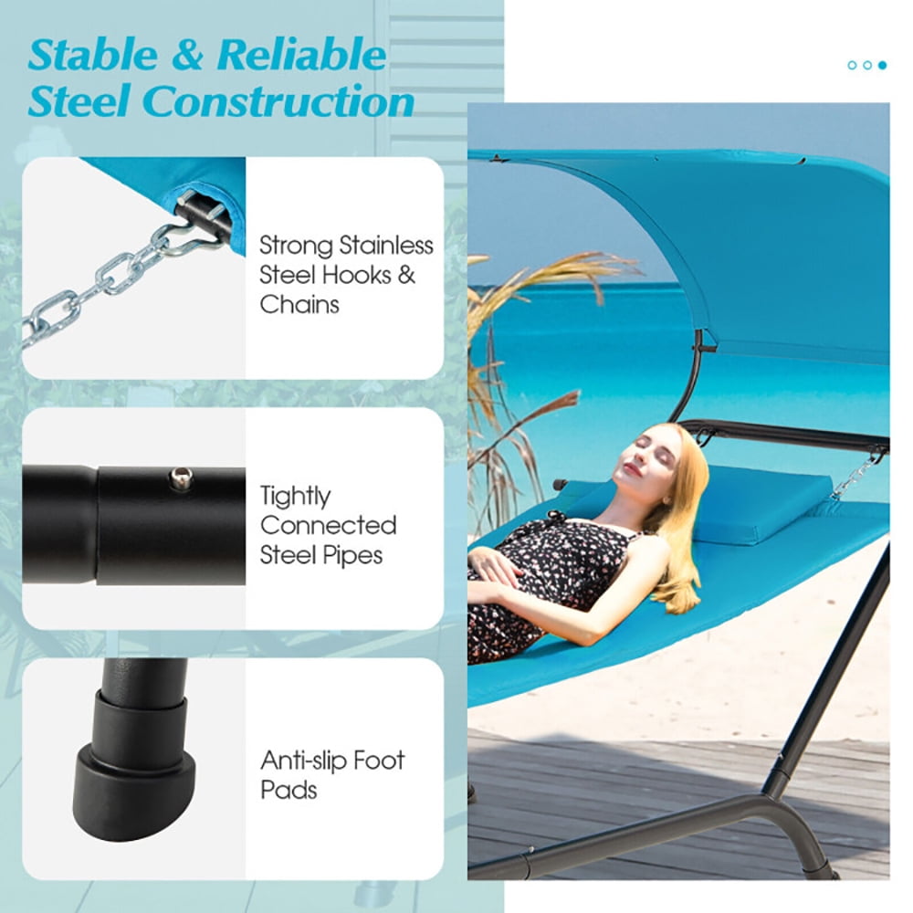 Aimee Lii Patio Hanging Chaise Lounge Chair with Canopy Cushion Pillow and Storage Bag, Patio Loungers, Navy Aimee Lii Patio Hanging Chaise Lounge Chair with Canopy Cushion Pillow and Storage Bag, Patio Loungers, Navy