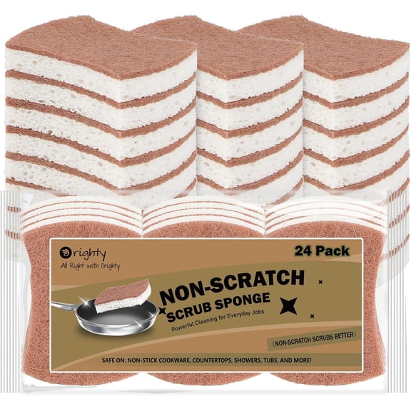 Orighty Non-Scratch Scrub Sponge, 24-Pack, Cellulose Kitchen Scrubber Sponges, Ideal for Kitchen Cleaning, Non-Stick Cookware, Washing Dishes, Bathroom, and Household