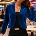thumbnail image 7 of Yyeselk Women's Long Sleeve Velvet Shrug Cardigans Cocktail Party Open Front Elegant Cropped Bolero Cardigan Top Blue XXL, 7 of 7