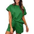 thumbnail image 1 of ZHAOCHENG Conjuntos de 2 piezas para mujer, conjuntos de salón, camisas casuales de manga corta, pantalones cortos, pijamas cómodos, conjunto de chándal, 1 of 5