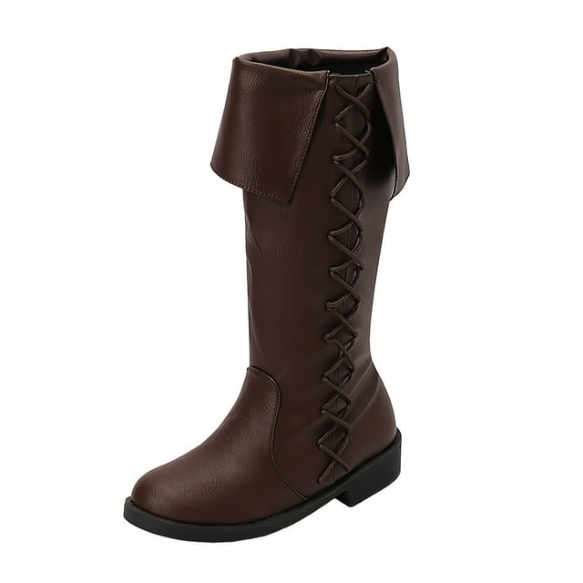 Mid Calf Boots for Women Winter Wide Calf Riding Boots Chunky Block Heel Round Toe Fold Over Cowboy Boot