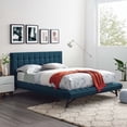 thumbnail image 2 of Contemporary Modern Urban Designer Bedroom Queen Size Platform Bed Frame, Fabric, Blue, 2 of 6
