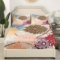 thumbnail image 4 of Brown Red Bed Sheets Set King Size,Dahlia Flowers Sheets Teens ,White Gray Farmhouse Flat Fitted Sheet,Elegant Modern Floral Sheet Set Room Decor with Pocket,4 Pcs, 4 of 5