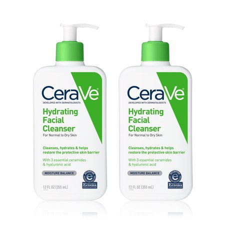 2 Pack Hydrating Cream-to-Foam Cleanser, Makeup Remover and Face Wash, with Hyaluronic Acid, Fragrance Free, 12 fl oz