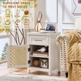thumbnail image 2 of Nightstand Set of 2 with Charging Station, Rattan End Table with Drawer & Storage Cabinet, Bedside Table for Bedroom, Living Room, Grey White, 2 of 11