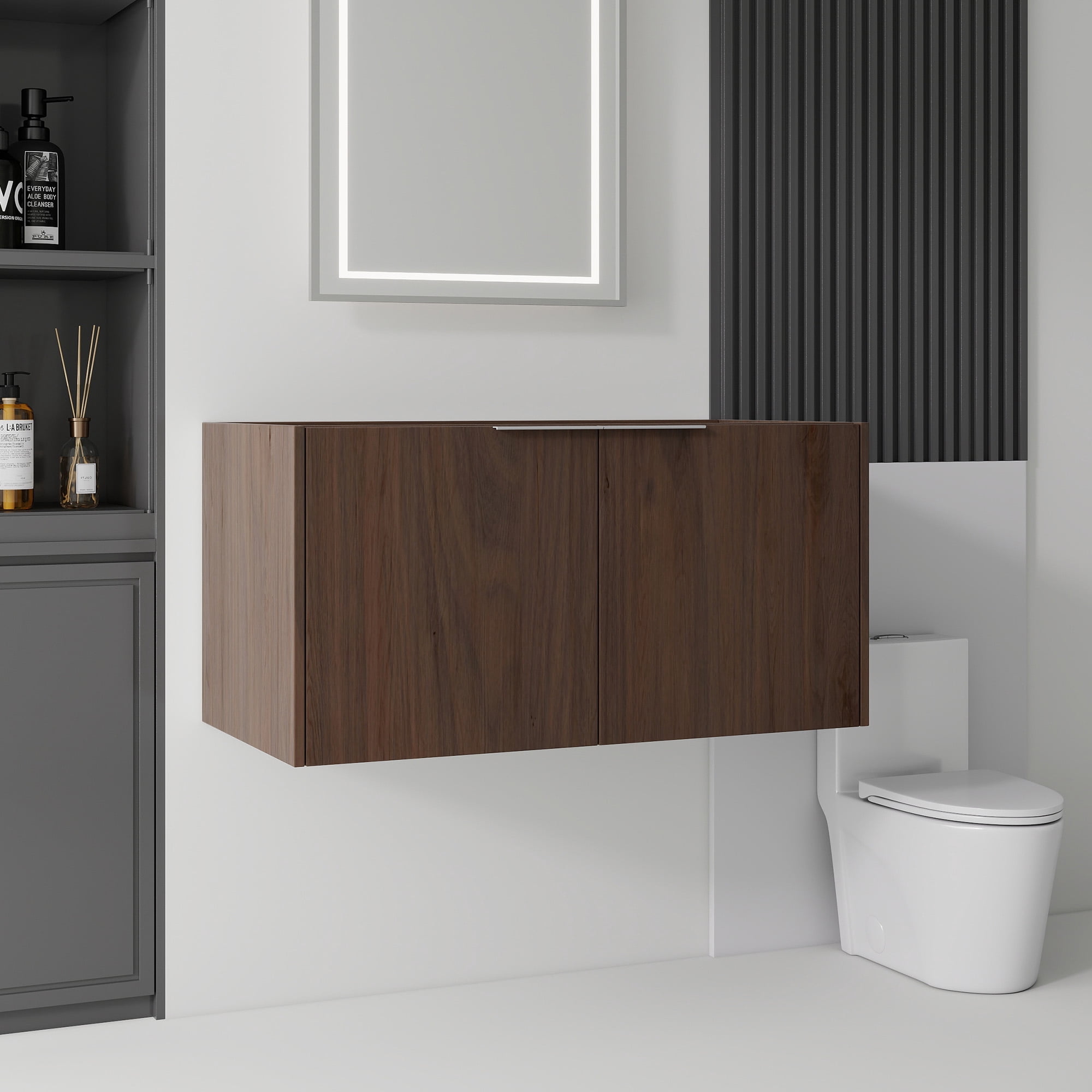 Leumius 36" Floating Bathroom Vanity Cabinet,Soft-Close Double Doors,Wall Mounted Cabinet Set Bathroom Vanity for Small Space,Cabinet Only,Brown