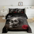 thumbnail image 2 of jejeloiu Gothic Skulln Full Size Comforter Sets,Red Flower Rose Bedding Comforter Set,Vintage Skeleton Bedding Sets For Men Women,Microfiber Bedroom Decor Reversible,3-Piece, 2 of 8