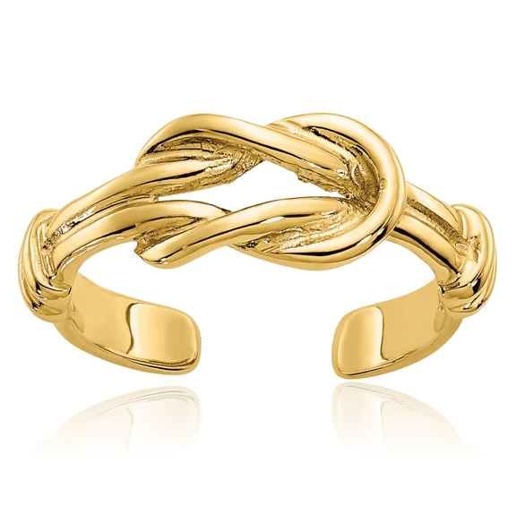 14K Solid Yellow Gold Love Knot Adjustable Toe Ring Open Midi Band Summer Beach Jewelry