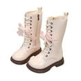 thumbnail image 3 of FYEGRE Girls Lace Up Riding Boots Mid Calf Combat Boots PU Leather Side Zipper Punk Goth Boot Beige 9-10 Years, 3 of 9