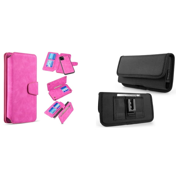 Clutch Wallet Detachable Case and Belt Holster Pouch for iPhone 14 Pro Max - Hot Pink