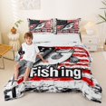 thumbnail image 2 of Feelyou USA Flag Vintage Bass Fish Queen Comforter Set for Men, Marine Wildlife Bedding Comforter Set, Black Red White, Black Reversible, 3pcs, 2 of 6