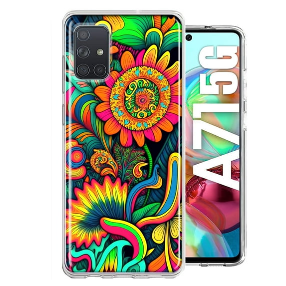 MUNDAZE Samsung Galaxy A71 5G Shockproof Clear Hybrid Protective Phone Case Neon Psychedelic Indie Hippie Sunflowers Cover