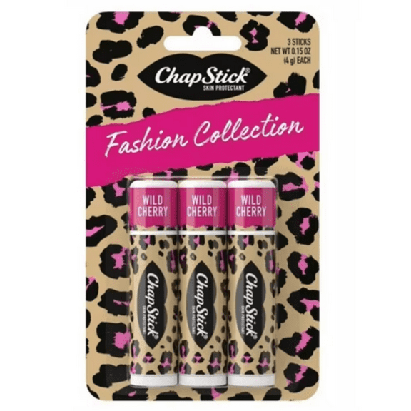 ChapStick Fashion Collection Leopard Lip Balm, Wild Cherry Flavored, 0.15 oz, 3 Pack