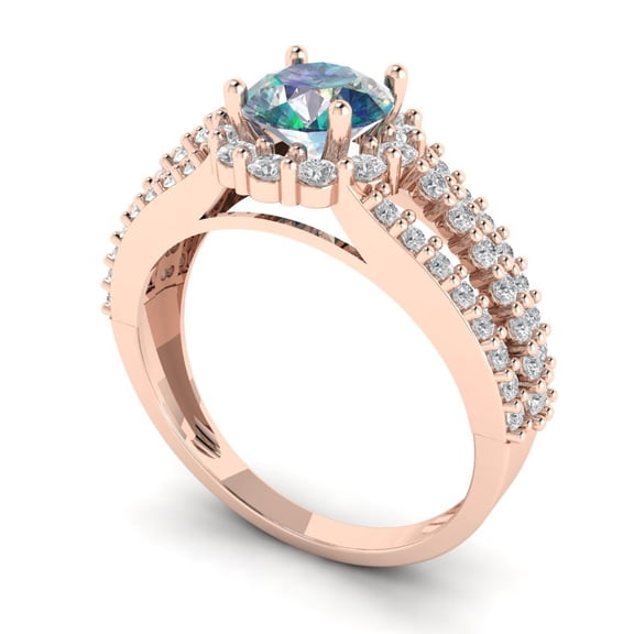 1.76ct round cut blue moissanite 18k rose gold halo Bridal Wedding Engagement Promise Anniversary Ring for Women size 3.75