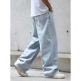 thumbnail image 4 of Men's Wide Leg Jeans Loose Fit Straight Washed Denim Pants Button Front Mid Rise with Pockets Trendy Streetwear for Casual Everyday & Going Out, 4 of 6