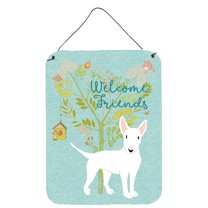 Carolines Treasures BB7606DS1216 Welcome Friends White Bull Terrier Wall or Door Hanging Prints 12x16 multicolor