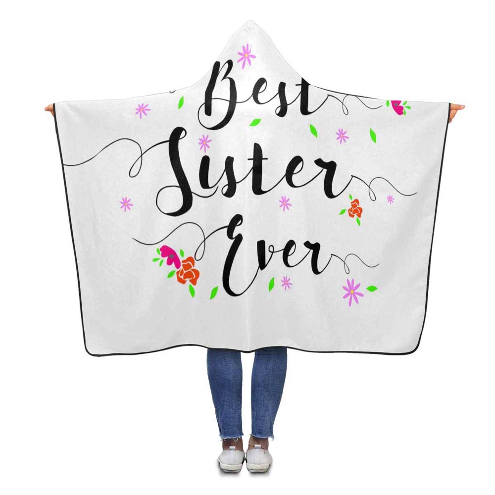 ASHLEIGH Best Sister Ever Flower Hooded Throw Blanket 56x80 inches