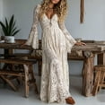 thumbnail image 4 of Guieoi Lace Dresses for Women 2026 Fall V-Neck Long-Sleeve Maxi Dress Beige XS, 4 of 5