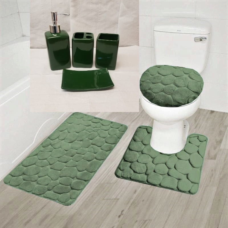 3 Piece Rock Memory Foam Bathroom Mat Set Flannel Embossed Rug Mat Toilet  Lid Cover 19 Long Bathroom Rugs Extra Small Bath Mats for Bathroom Toilet