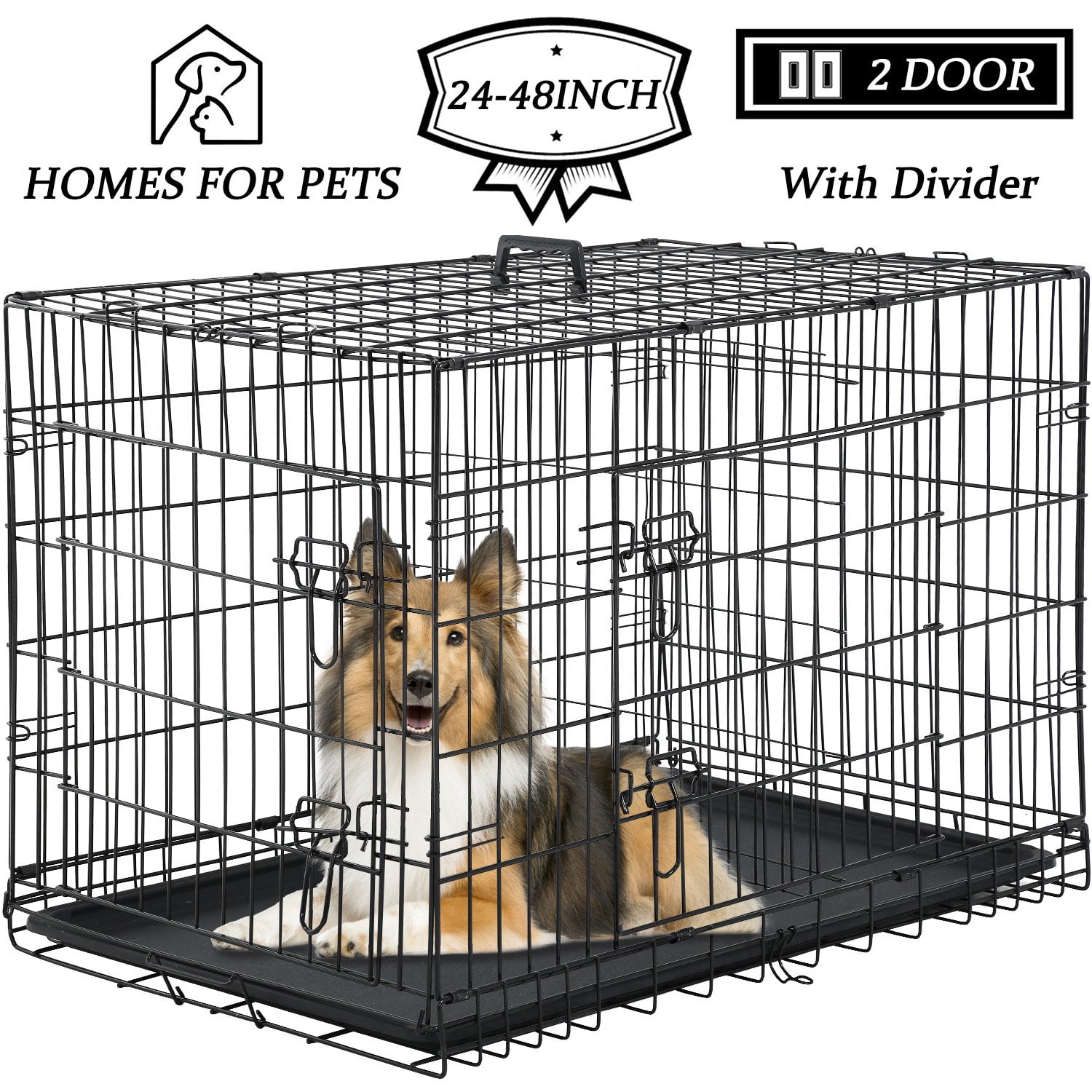 LIOOPET 4 Door Quick Portable Folding Dog Crate Kennel with Mesh Mat for Indoor and Outdoor 
