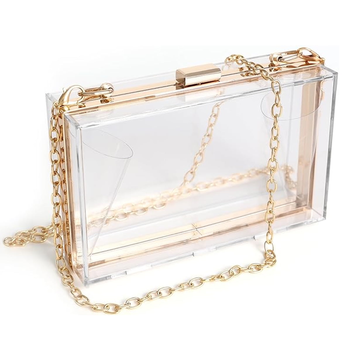 Women Clear Purse Acrylic Clear Clutch Bag Shoulder Handbag With Removable Gold Chain Strap